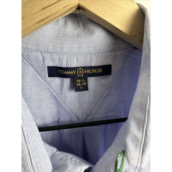 Tommy Hilfiger Men's Size 16.5 34-35 Blue Striped Long-Sleeve Button-Up Shirt - Picture 5 of 12